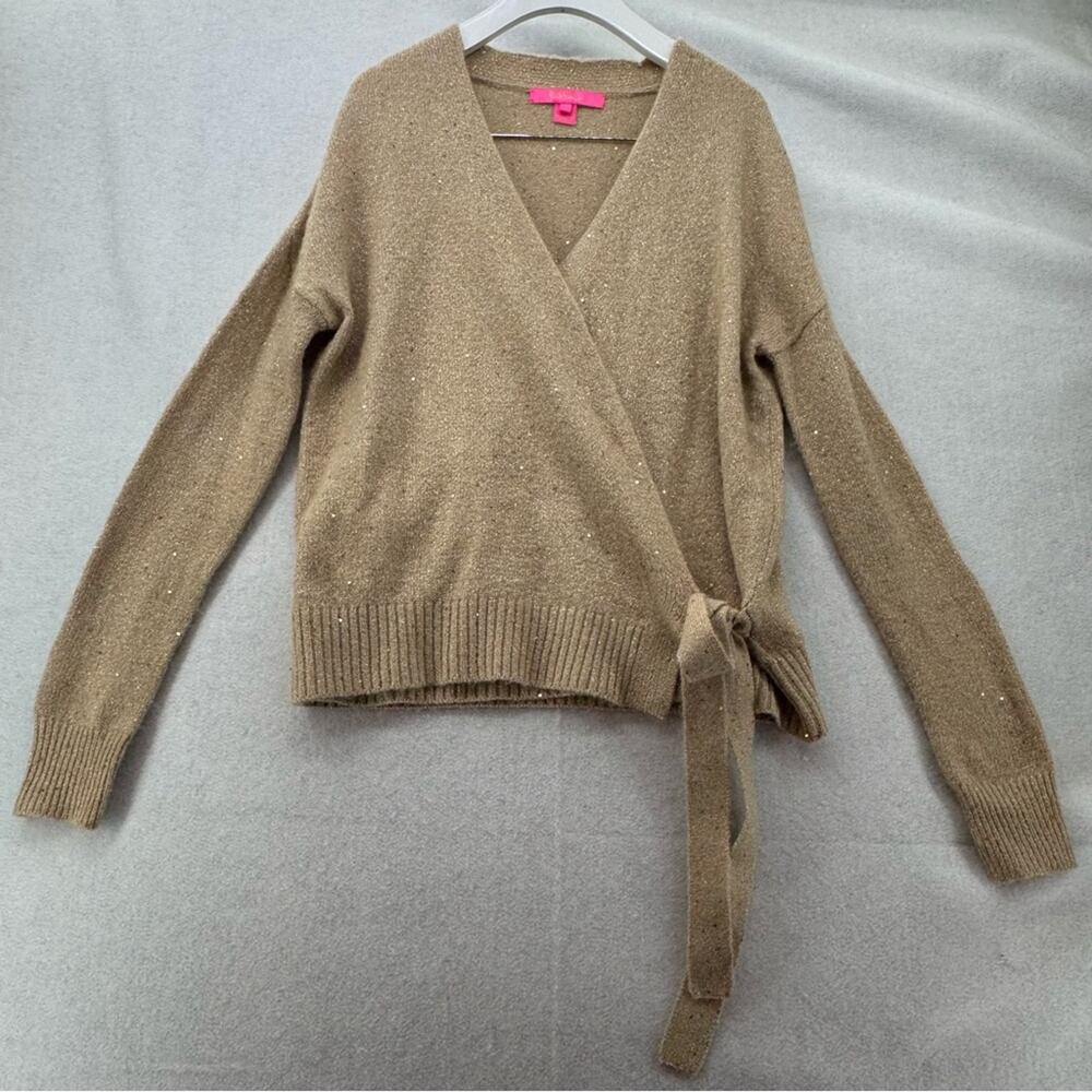EUC Lilly Pulitzer Gold Sequined Tie Dixie Wrap V-Neck Sweater size XS